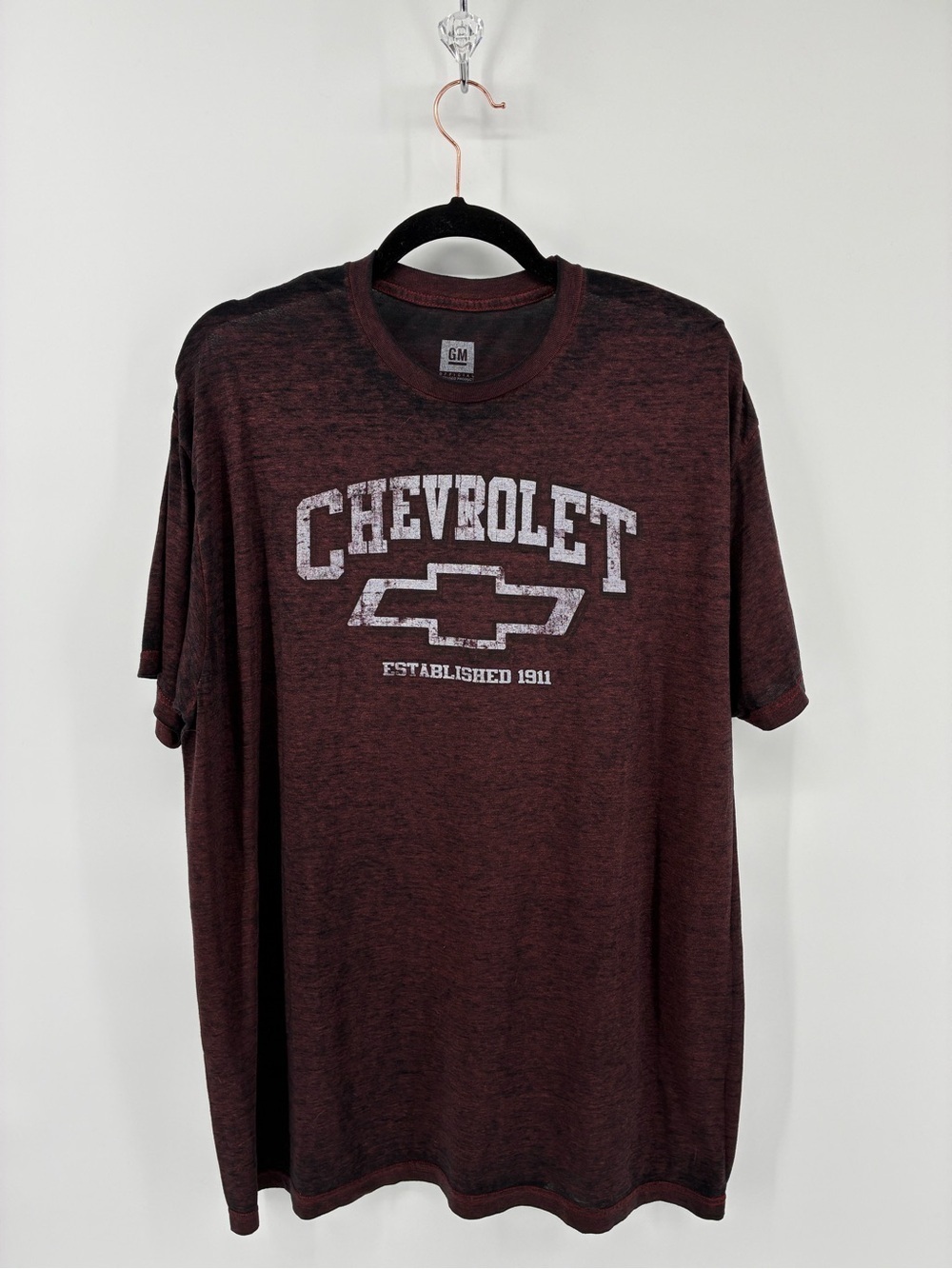 GM Chevrolet Men's Burgundy Graphic Tee Car Enthusiast Vintage Classic 80s